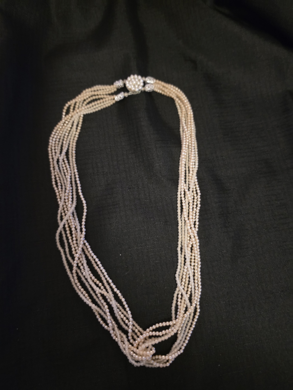 Multi-Strand Pink Pearl Necklace with Crystal Clasp